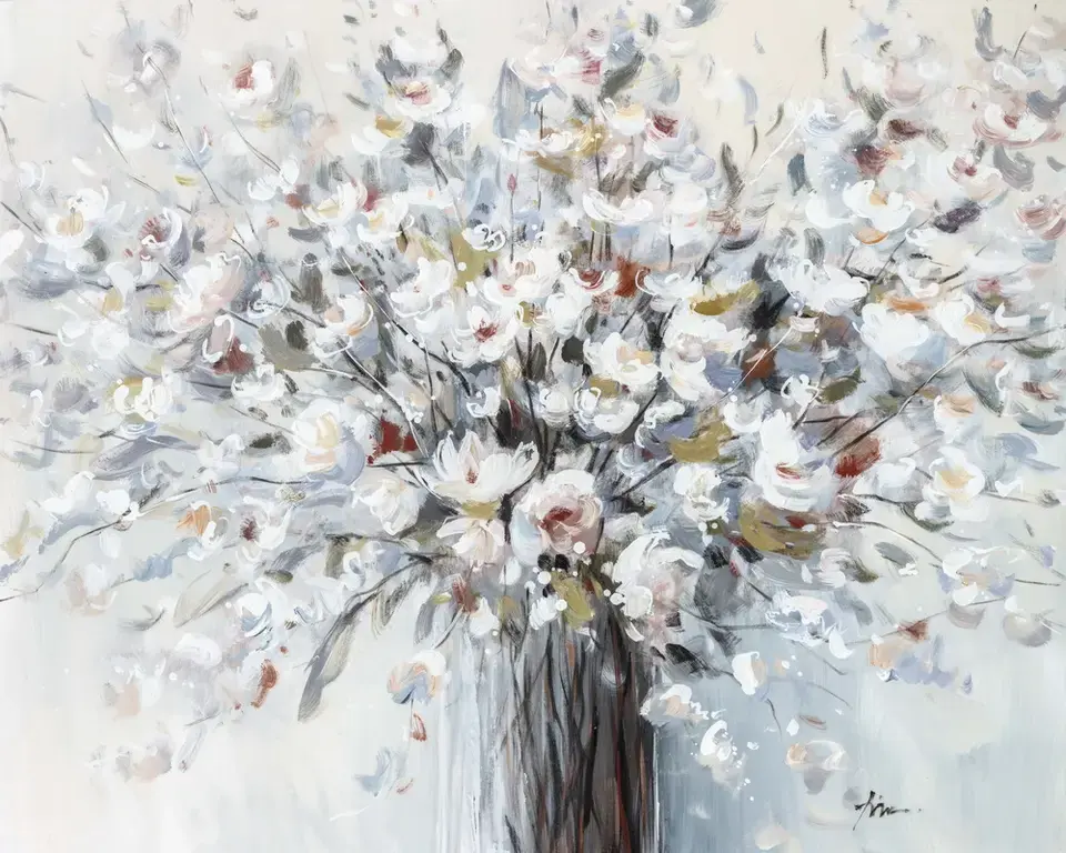 HAND PAINTED FLOWER PAINTING - GOLD FRAME