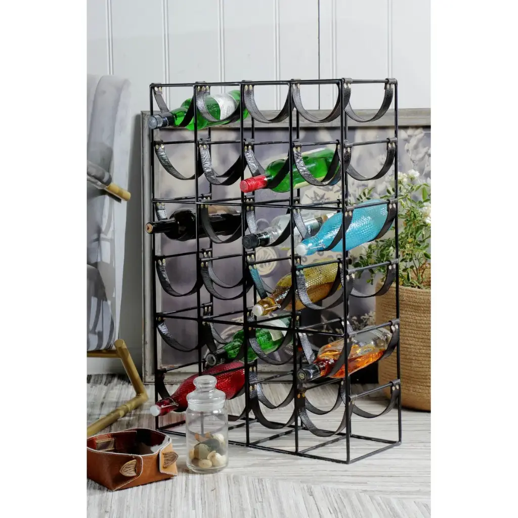 METAL & LEATHER WINE RACK