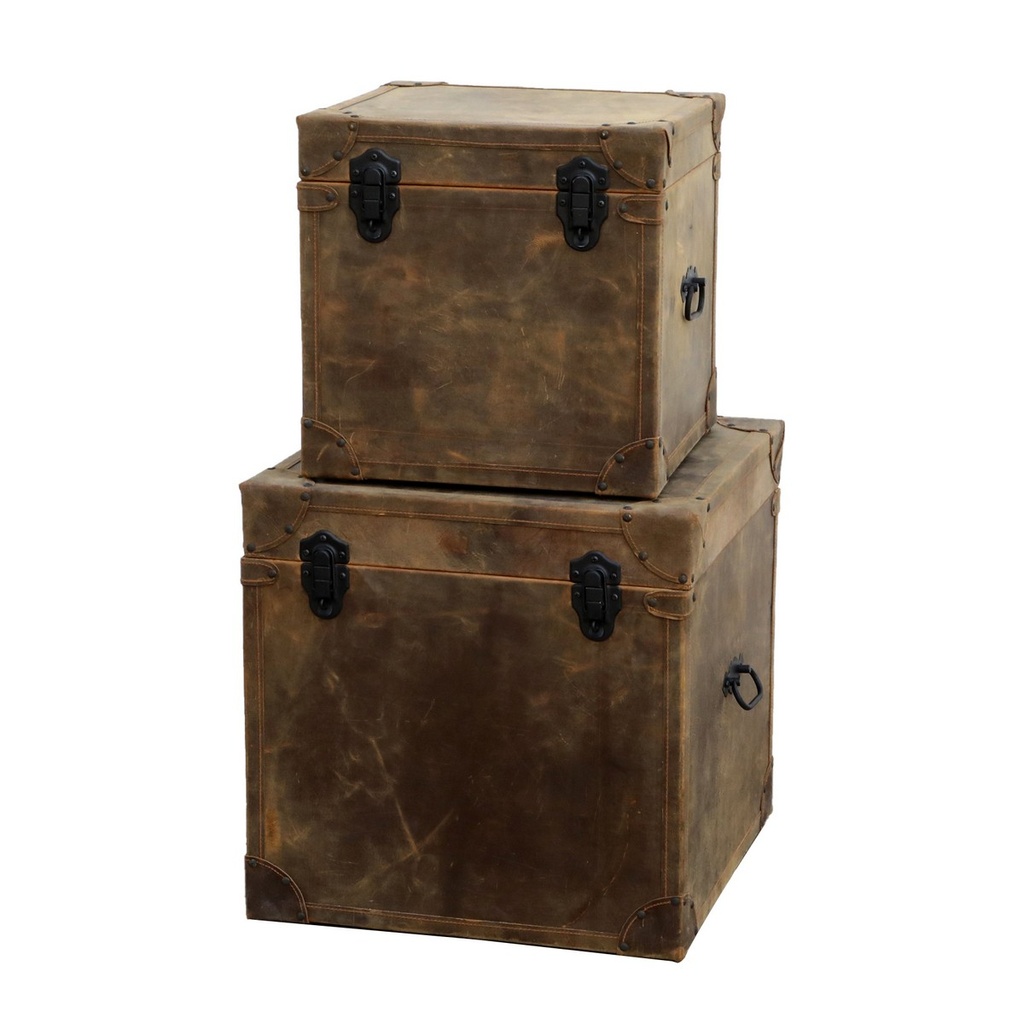 VINTAGE LEATHER TRUNKS S/2