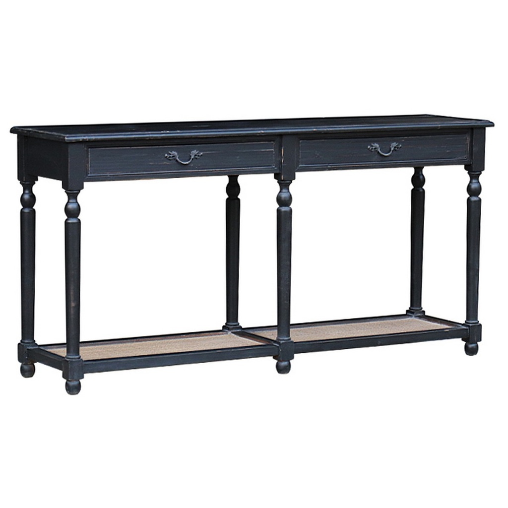 BLACK & RATTAN DOUBLE CONSOLE