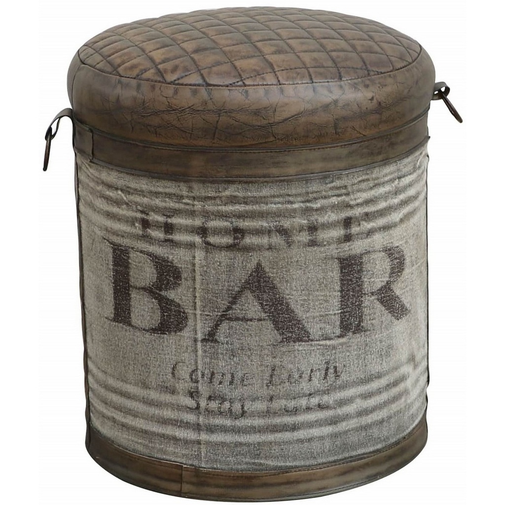 CANVAS & LEATHER OTTOMAN