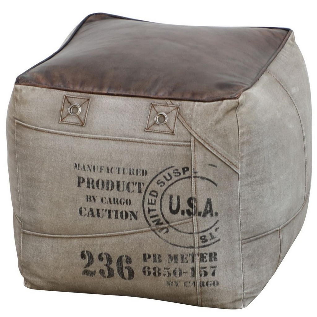 CANVAS & LEATHER OTTOMAN