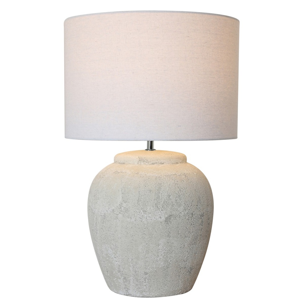 BEIGE CERAMIC LAMP W/ NATURAL LINEN SHADE