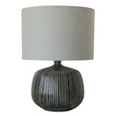 BLACK GLAZED CERAMIC LAMP W/ GREY LINEN SHADE