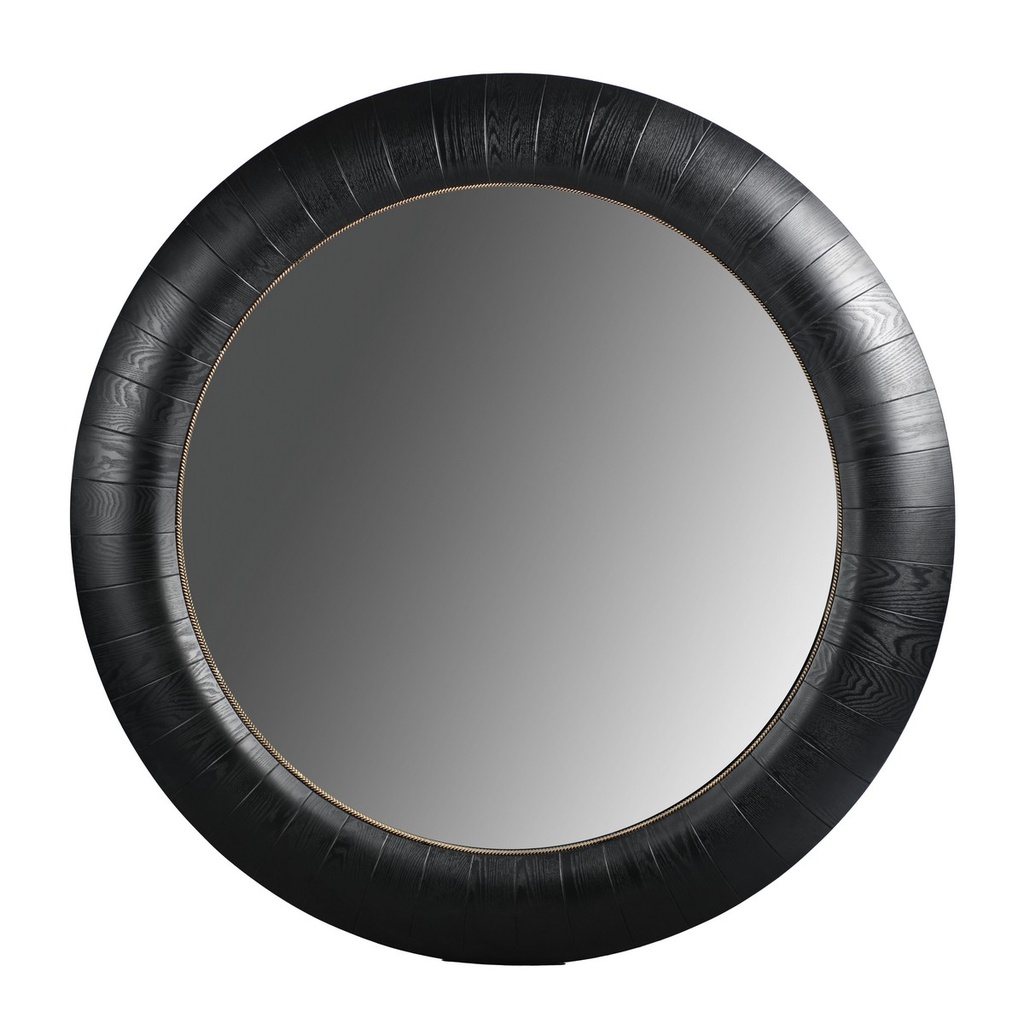 BLACK OAK & GOLD ROUND MIRROR - OAK VENEER/MDF