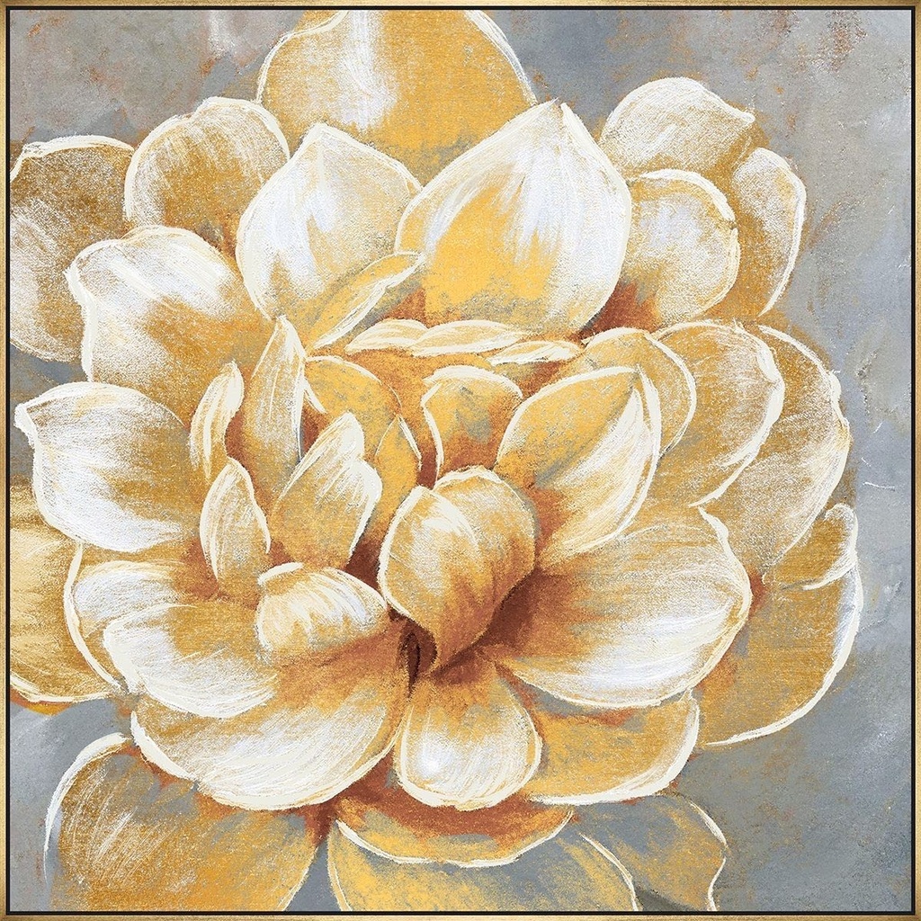 HAND PAINTED GOLD FLOWER PAINTING - GOLD FRAME