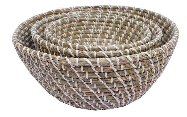 SET OF 3 SEAGRASS BASKET WITH PLASTIC WEAVING