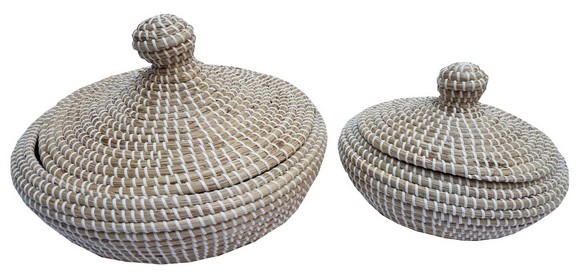 SET OF 2 SEAGRASS BASKET WITH PLASTIC