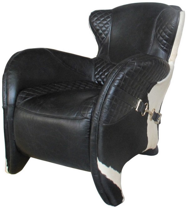 RODEO SINGLE CHAIR BLACK WITH COW SKIN