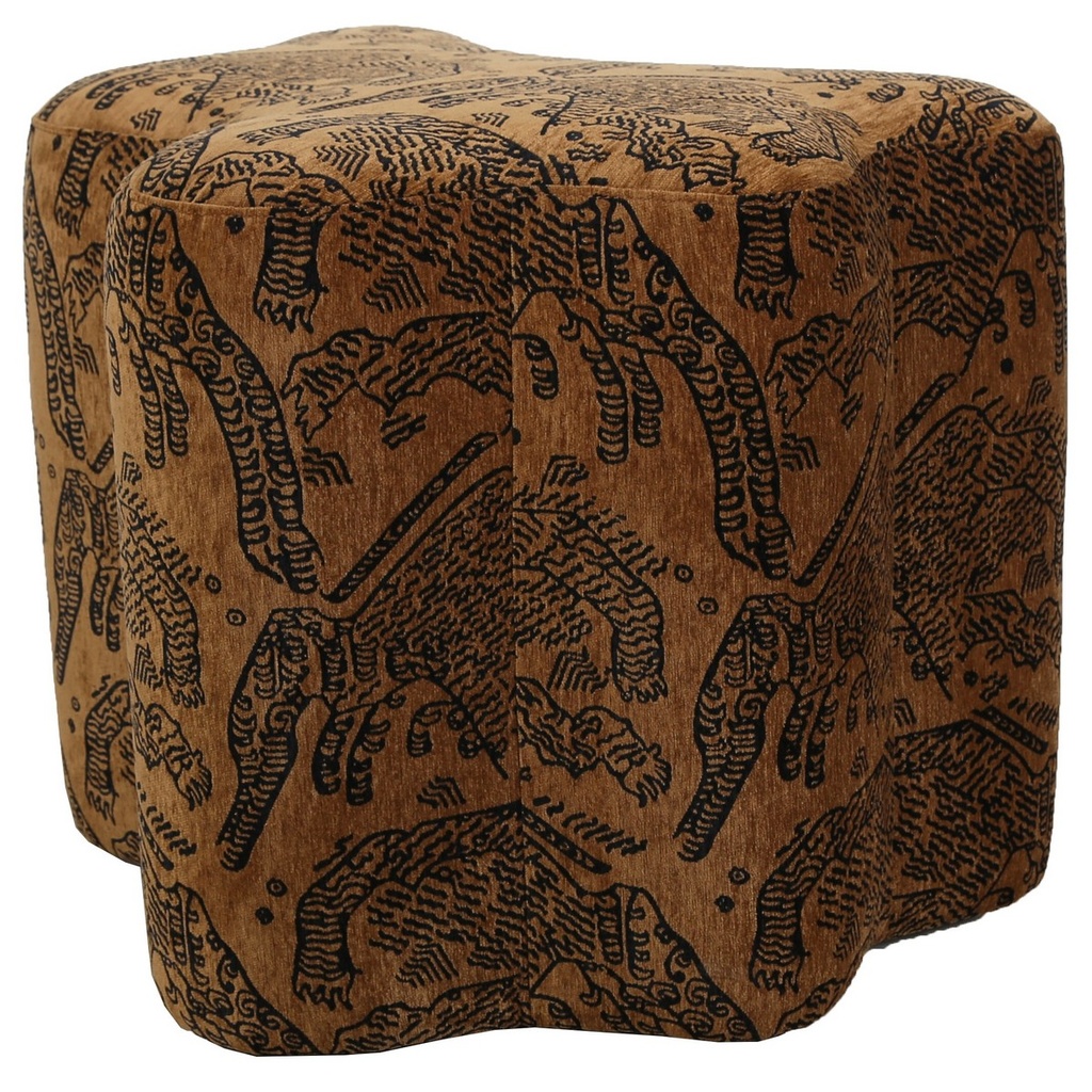 HUNTRESS OTTOMAN - CHENILLE FABRIC - TIGER / BROWN