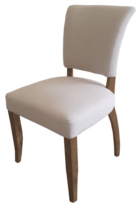 DERRINGER LINEN DINING CHAIR W/OAK LEGS & BRASS STUDS
