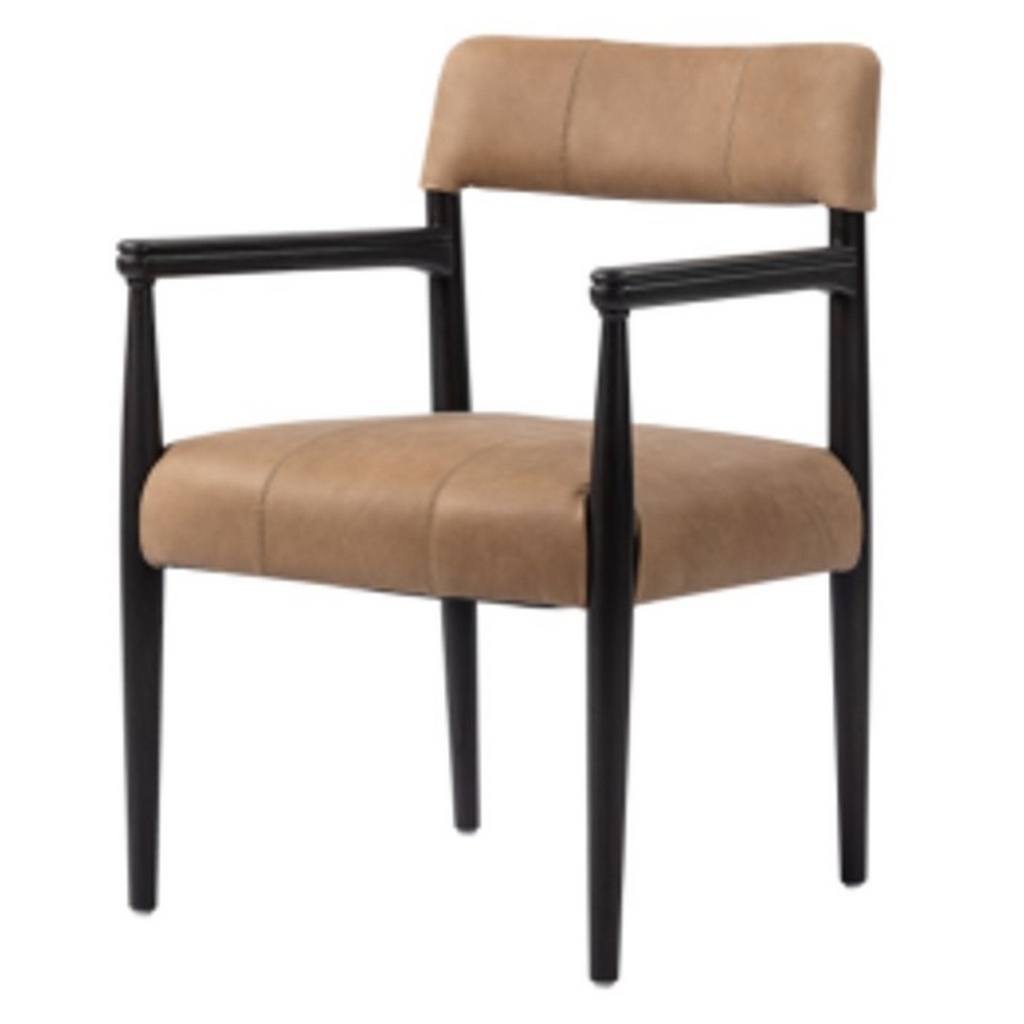 SAVANNAH LEATHER DINING CHAIR - OAK WALNUT FINISH/FULL TAN LEATHER