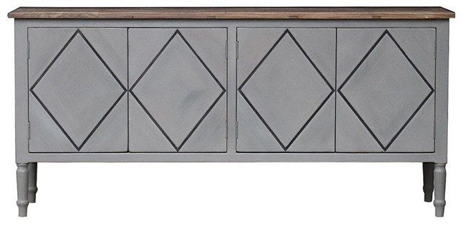 BUFFET 4 DOORS GREY WITH ELM TOP - OLD ELM TOP/OLD PINE