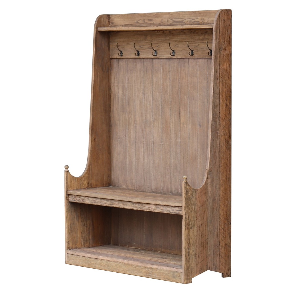 OLD OAK ENTRANCE UNIT W/SEAT & HOOKS - RECLAIMED OAK