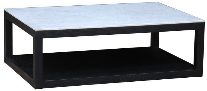 MARBLE TOP COFFEE TABLE - BLACK OAK BASE - OLD PINE/WHITE MARBLE