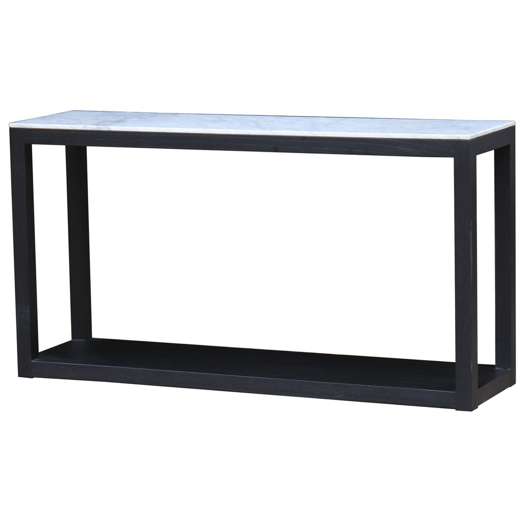 MARBLE TOP HALLTABLE - BLACK OAK BASE - OLD PINE/WHITE MARBLE