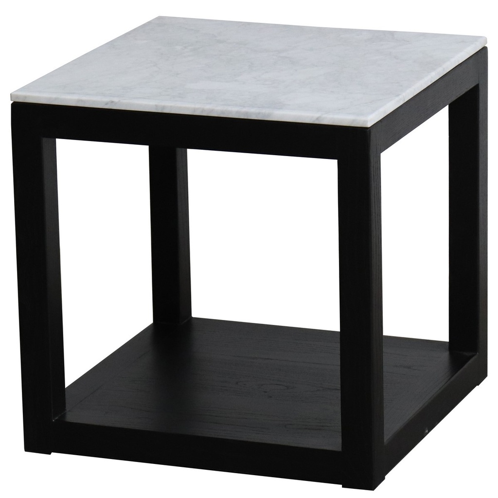 MARBLE TOP SIDE TABLE - BLACK OAK BASE - OLD PINE/WHITE MARBLE