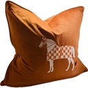 SNUGG & CO. CUSHION COVER - HORSE EMBROIDERY CUSHION COVER - ORANGE VELVET