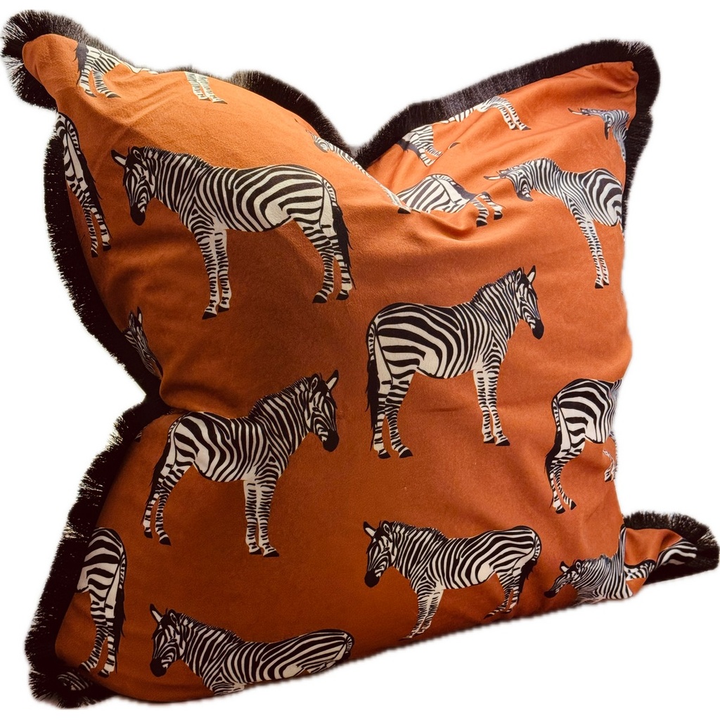 SNUGG & CO. CUSHION COVER - ZEBRA PRINT CUSHION COVER - ORANGE VELVET