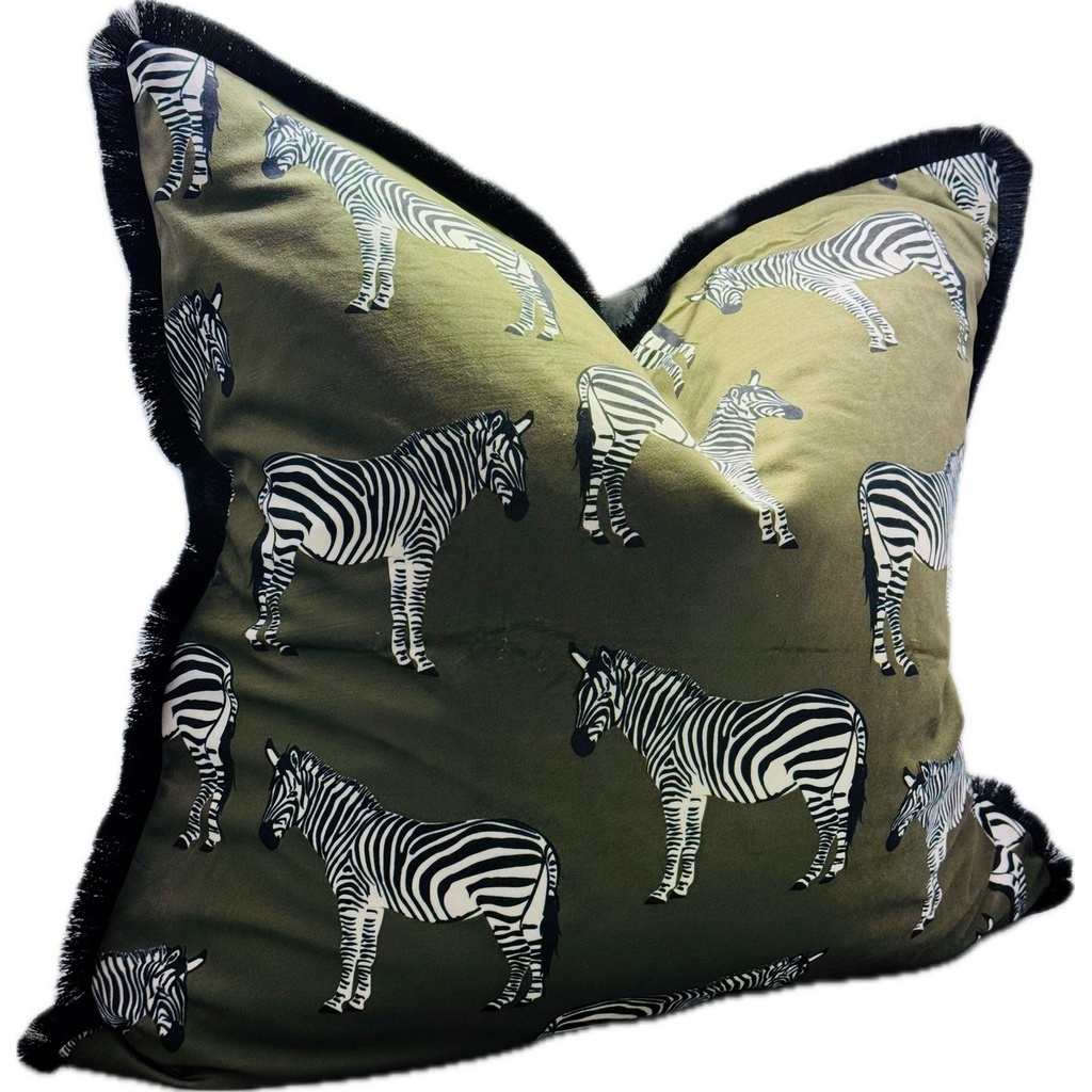 SNUGG & CO. CUSHION COVER - ZEBRA PRINT CUSHION COVER - GREEN VELVET