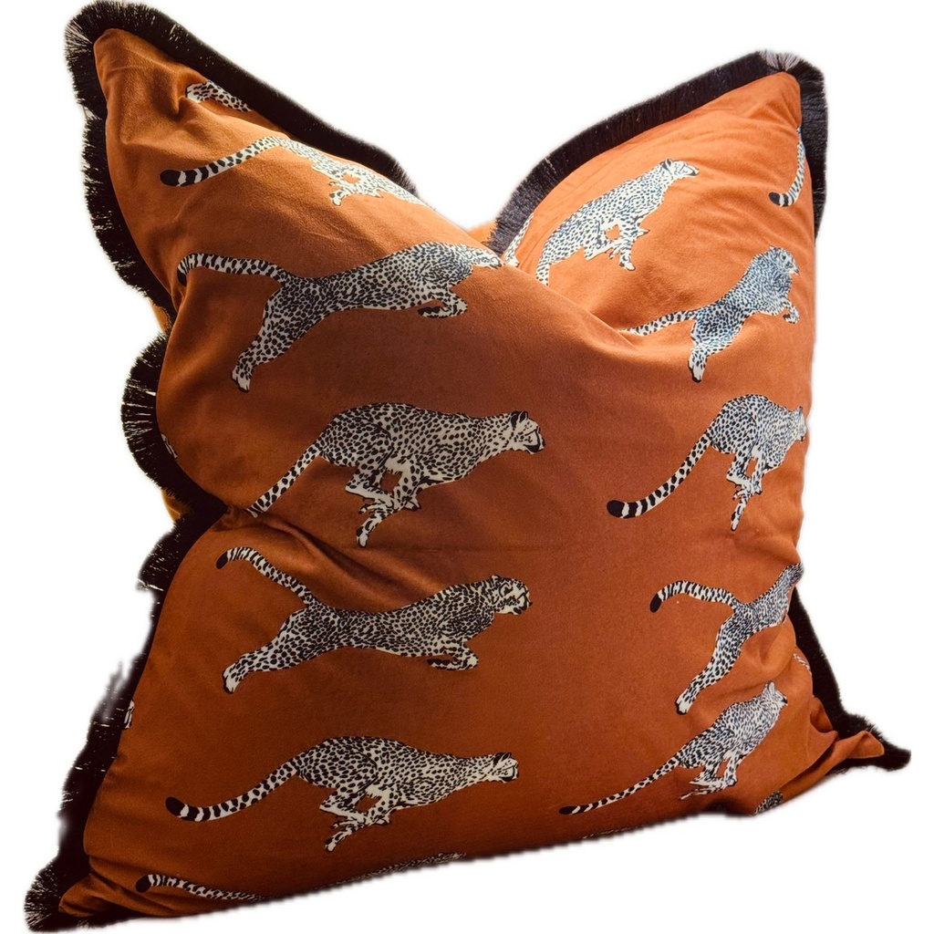 SNUGG & CO. CUSHION COVER - LEOPARD PRINTED CUSHION COVER - ORANGE VELVET
