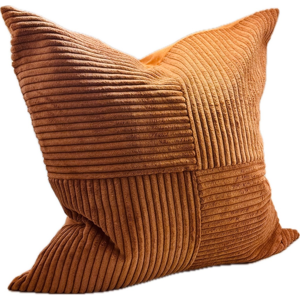 SNUGG & CO. CUSHION COVER - PATCHWORK CUSHION COVER - ORANGE CORDUROY