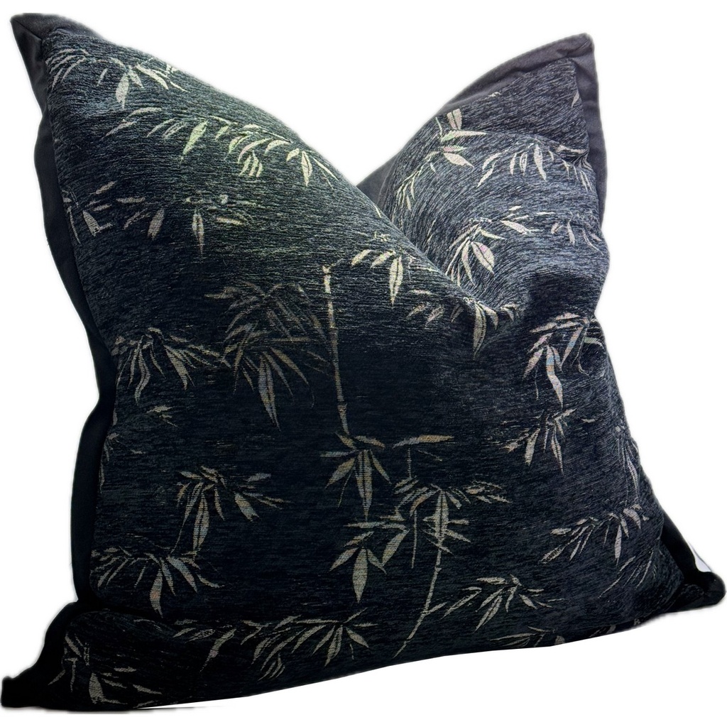 SNUGG & CO. CUSHION COVER - BAMBOO LEAF CUSHION COVER - BLACK JACQUARD