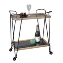 WOODEN & METAL BAR CART (GREY GLASS) - NATURAL/BLACK
