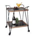 WOODEN & METAL BAR CART (GREY GLASS) - NATURAL/BLACK