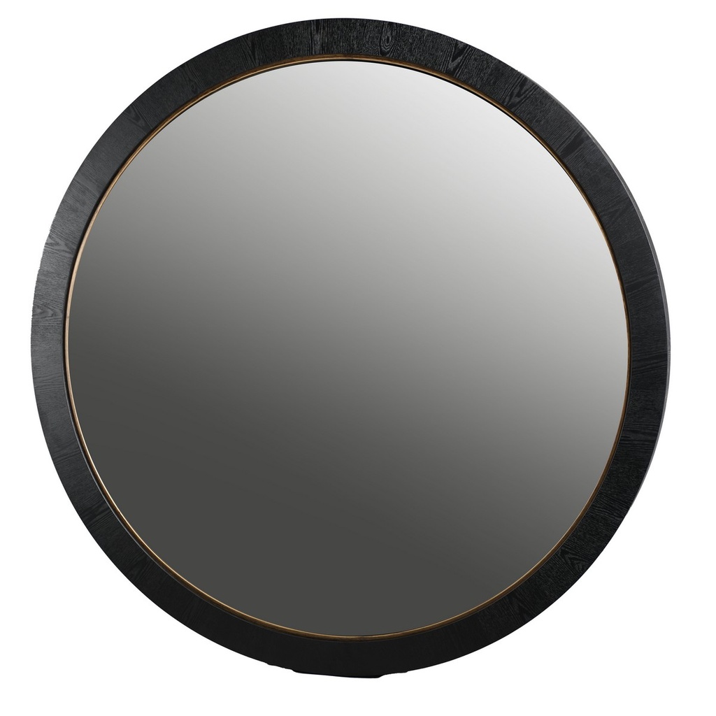 BLACK OAK & GOLD ROUND MIRROR - OAK VENEER/MDF