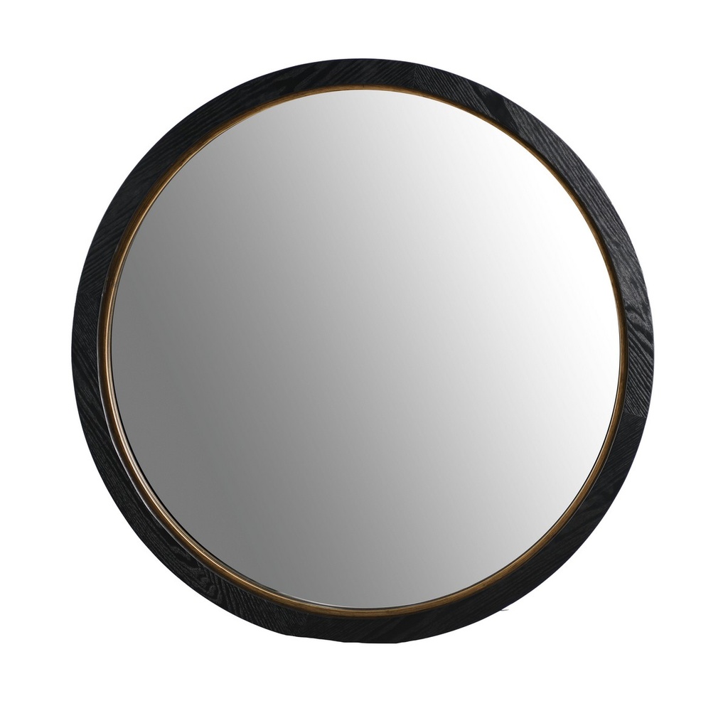 BLACK OAK & GOLD ROUND MIRROR - OAK VENEER/MDF