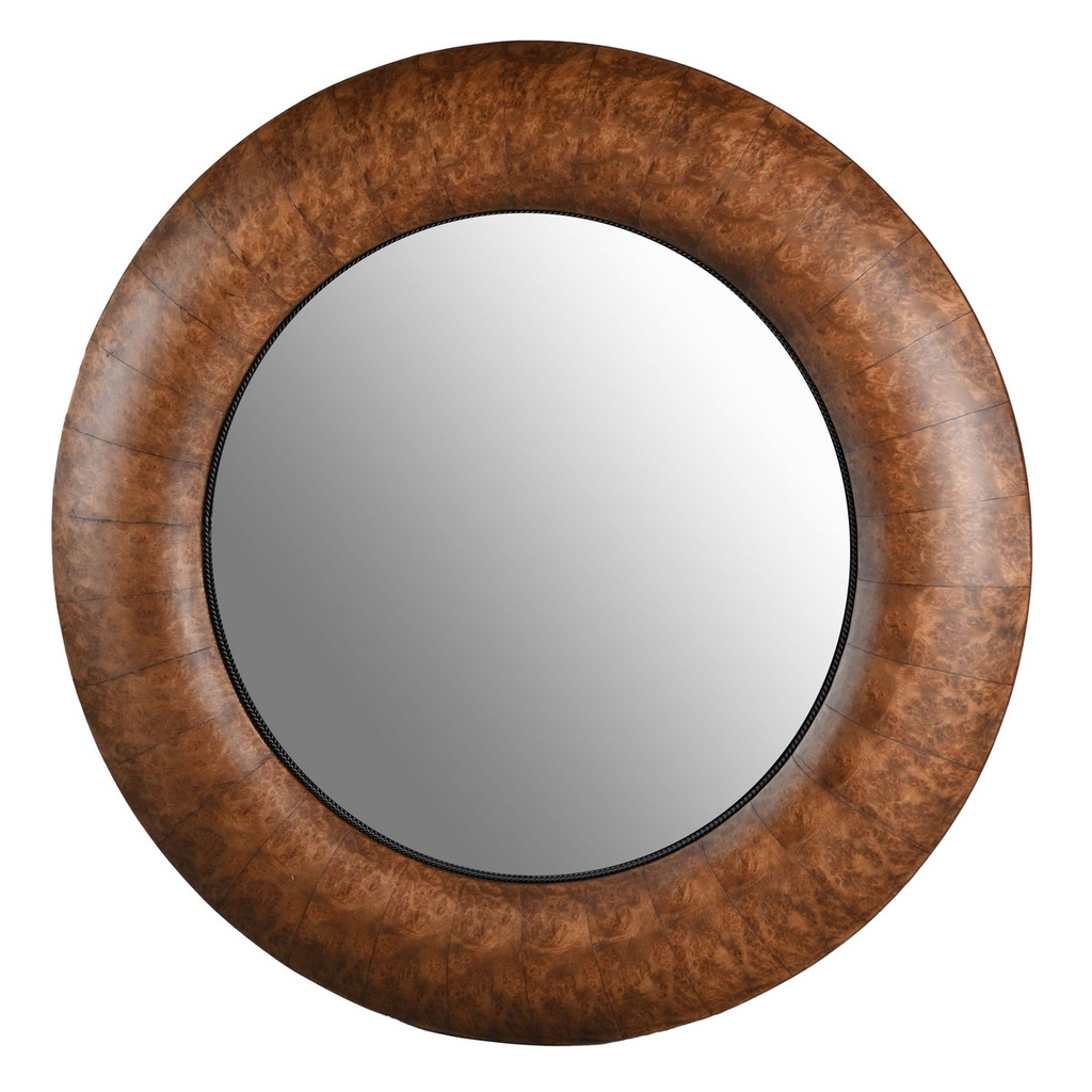 WALNUT ROUND MIRROR - VENEER/MDF