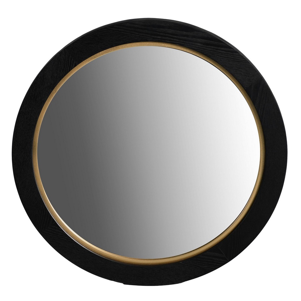 BLACK OAK & GOLD ROUND MIRROR - VENEER/MDF