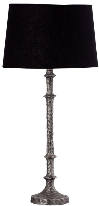 TABLE LAMP & SHADE - SILVER ANTIQUE / BLACK COTTON