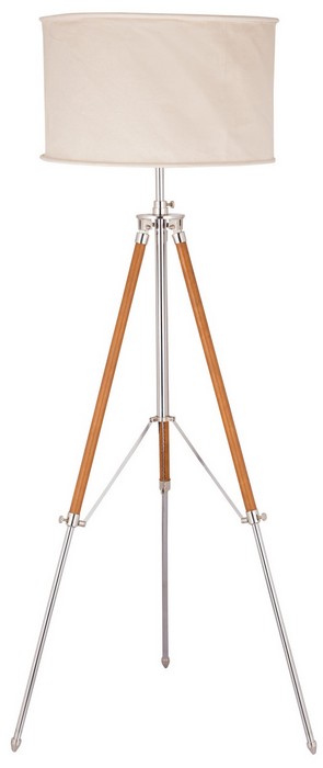 FLOOR  LAMP & SHADE - NICKEL WITH BRASS LEATHER / NATURAL CANVAS
