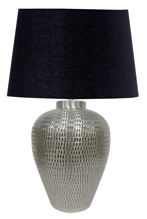 TABLE LAMP & SHADE - ANTIQUE SILVER / BLACK COTTON