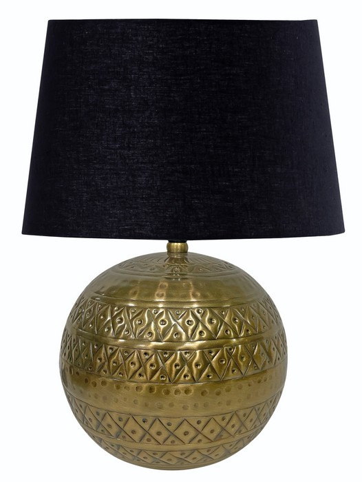 TABLE LAMP & SHADE - ANTIQUE BRASS / BLACK COTTON