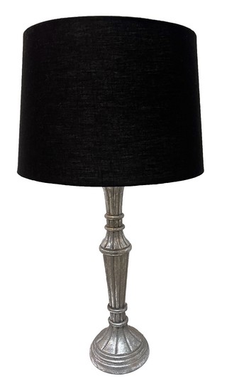 TABLE LAMP - WOOD - SILVER LEAF FINISH / SH- BALCK LINEN