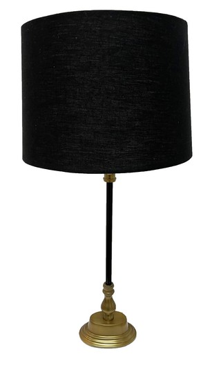 TABLE LAMP - ALUMINIUM /BLACK & BRASS FINISH / SHADE - BLACK LINEN
