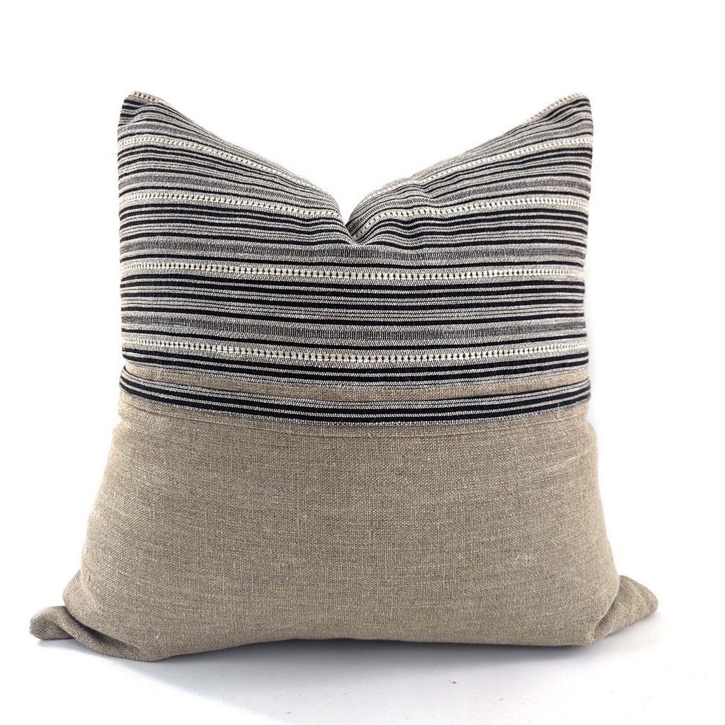 CUSHION COVER - TRIBAL - BLACK / LINEN