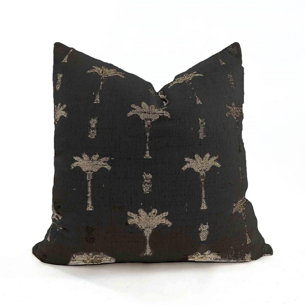 CUSHION COVER - PALM TREE - BLACK / NATURAL