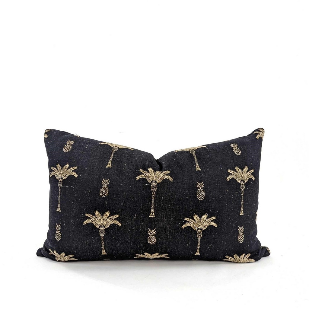 CUSHION COVER - PALM TREE - BLACK / NATURAL