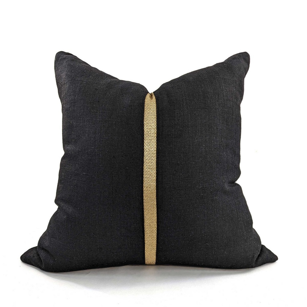 CUSHION COVER - BRAID LINEN - BLACK / GOLD