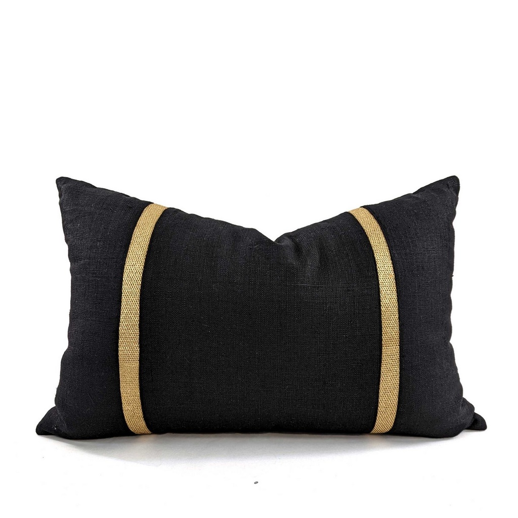 CUSHION COVER - BRAID LINEN - BLACK / GOLD