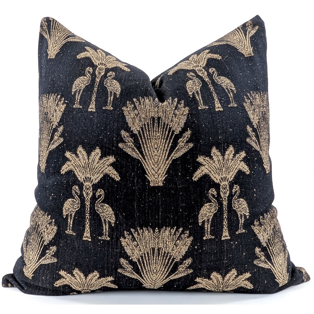 SNUGG & CO  CUSHION COVER - PALM FLAMINGO BLACK & GOLD