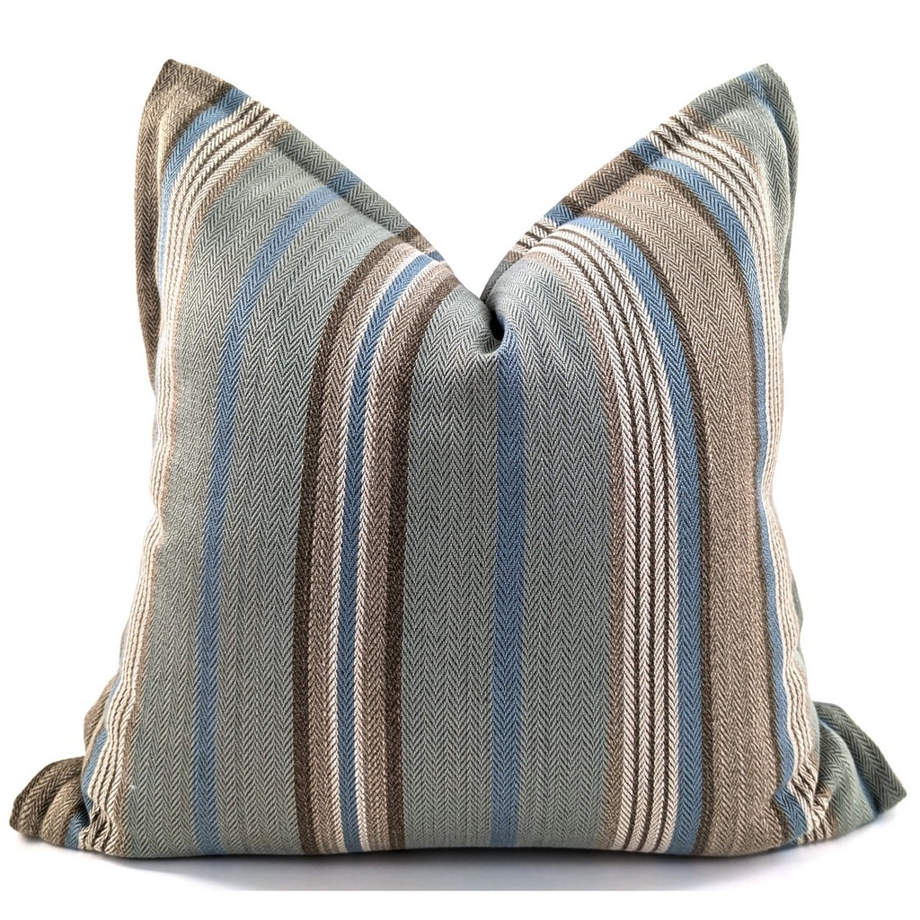 SNUGG & CO  CUSHION COVER - RALPH WIRE STRIPE  TEAL/NATURAL