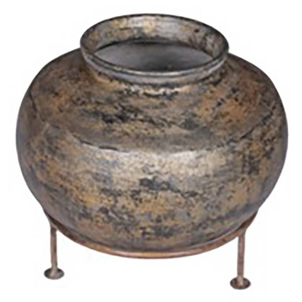 CLAY POT WITH IRON STAND