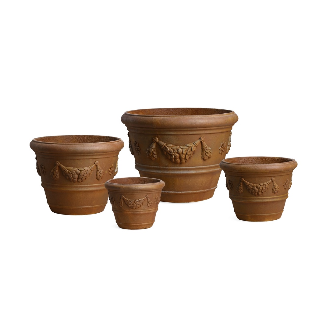 CORINTHIAN ROUND PLANTERS - RUSTY, TERRACOTTA