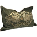 CUSHION COVER - HAND EMBROIDERED - GREEN / GOLD