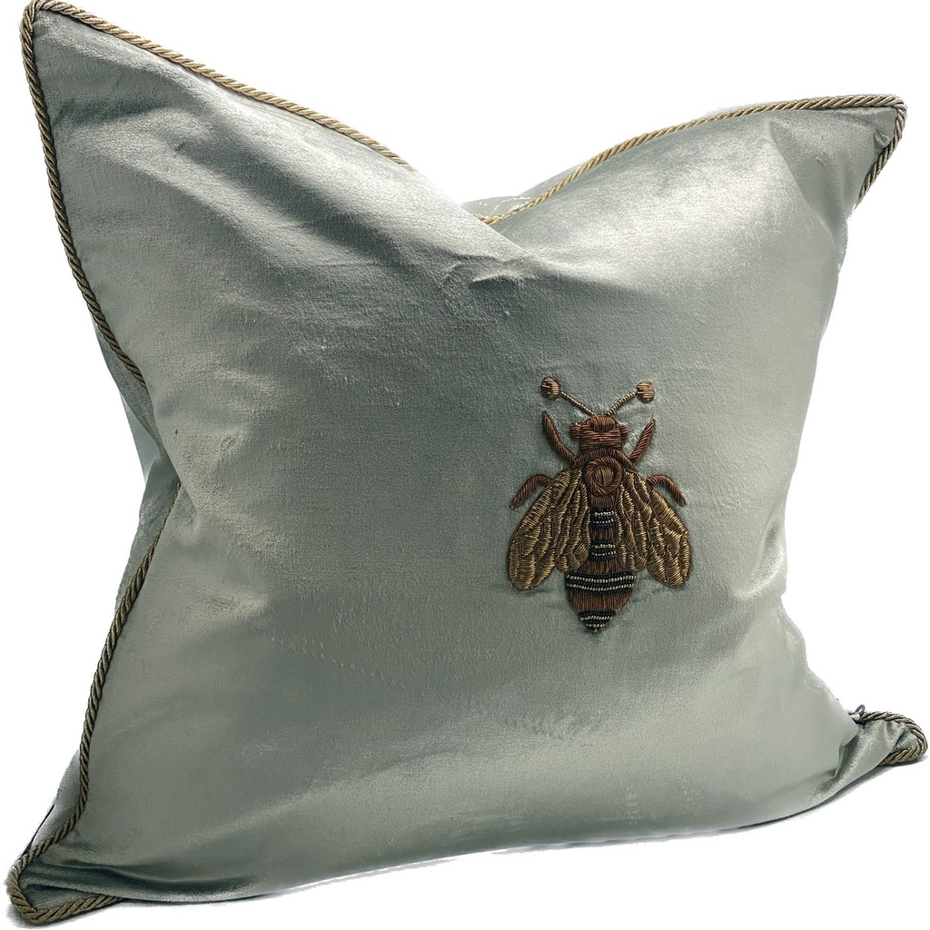 CUSHION COVER - HAND EMBROIDERED - PLATINUM / GOLD
